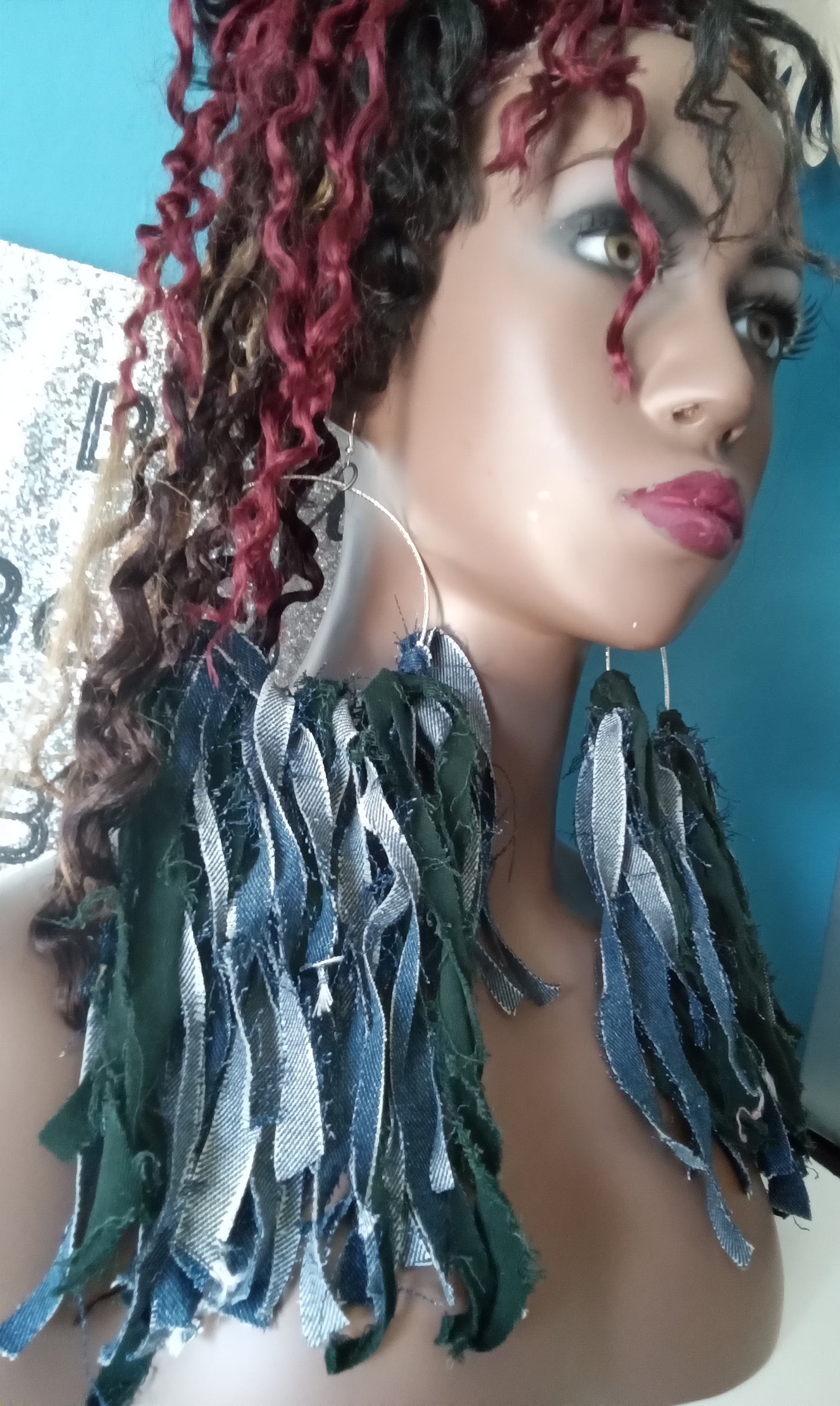 BOHO RUGGED SHREDDED DENIM EARRINGS