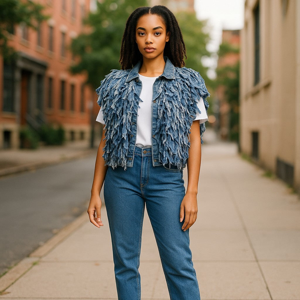 SHAGGY DENIM VEST JACKET