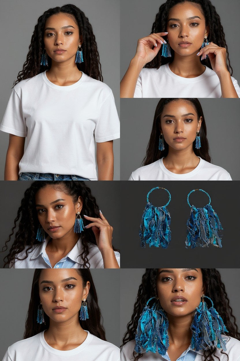 DENIM SHREDDED BOHO EARRINGS