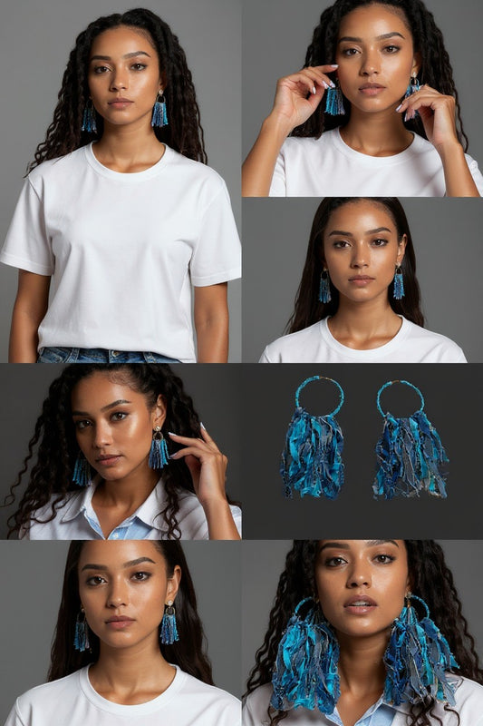 DENIM SHREDDED BOHO EARRINGS