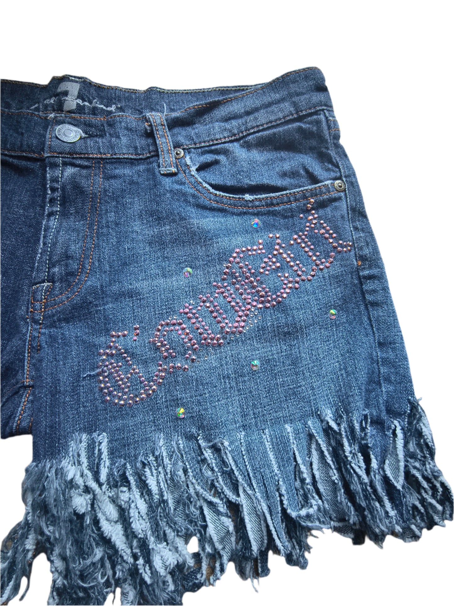 COWGIRL DENIM SHREDDED SHORTS