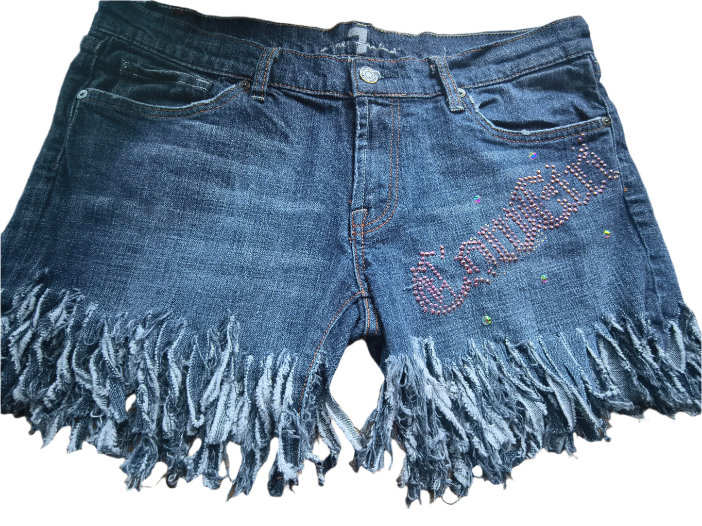 COWGIRL DENIM SHREDDED SHORTS