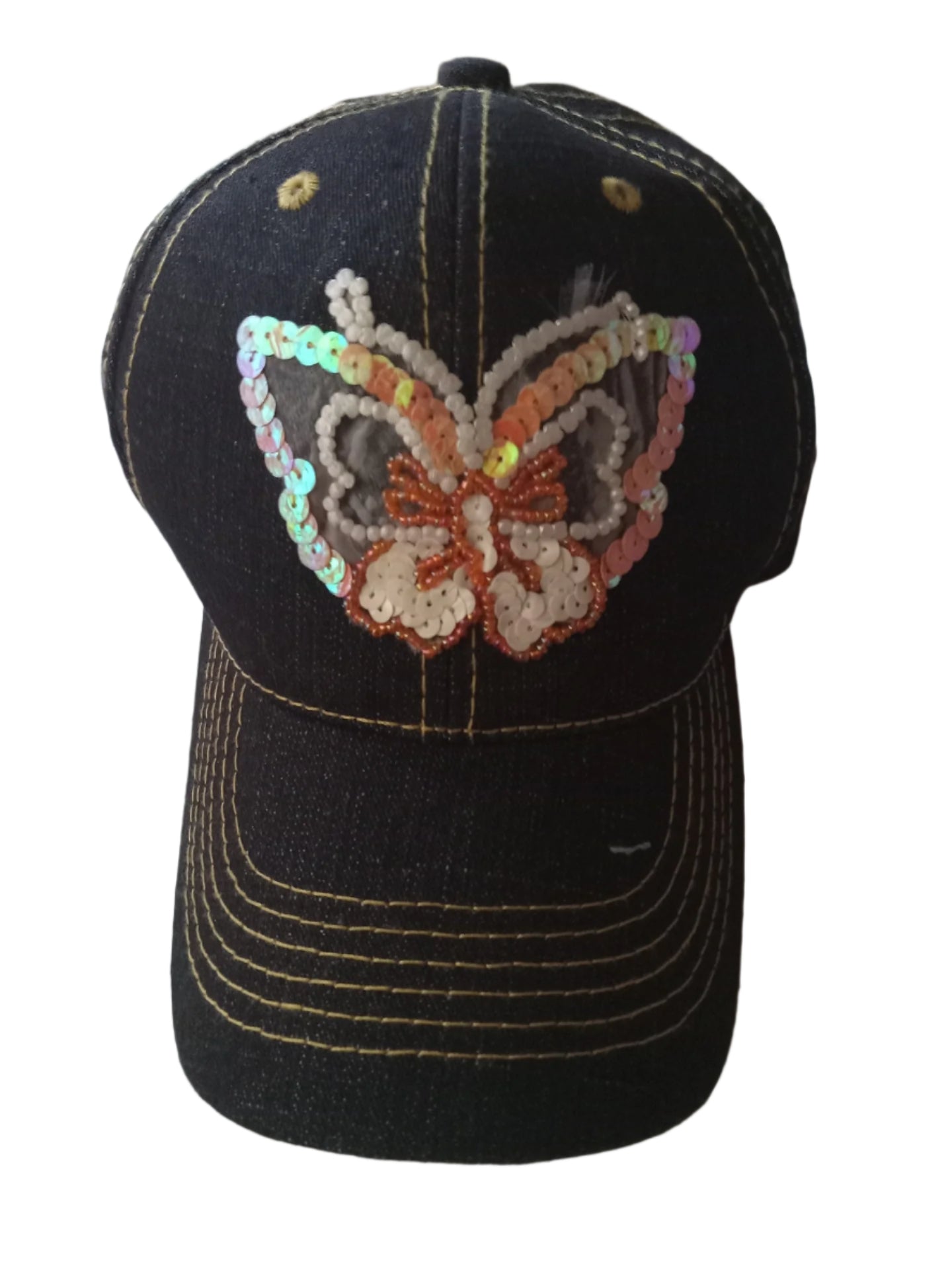 DENIM CAP WITH BUTTERFLY